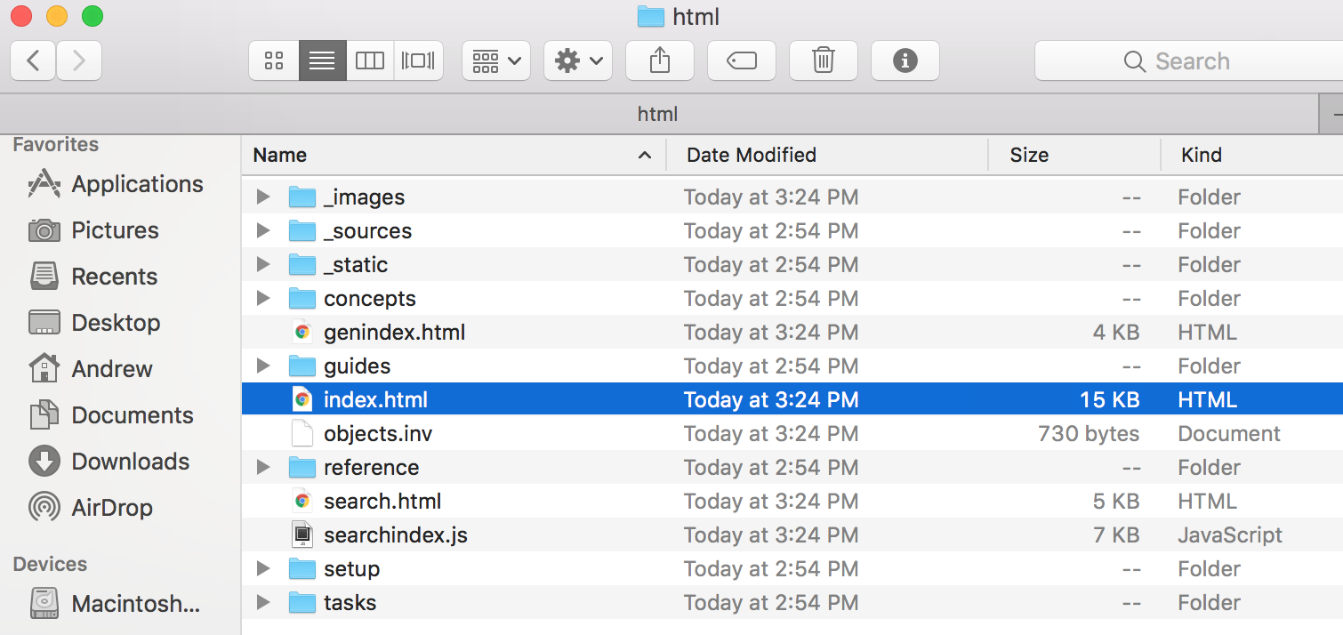 Figure: My directory containing the index.html file